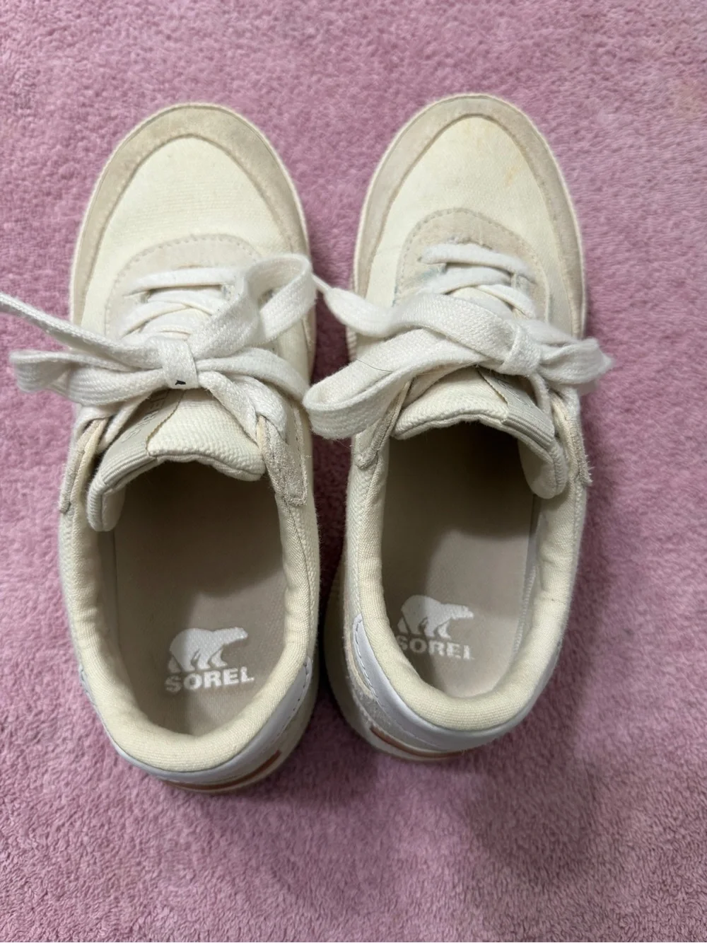 Sorel womens Cream Canvas & Suede Lace-Up Sneakers